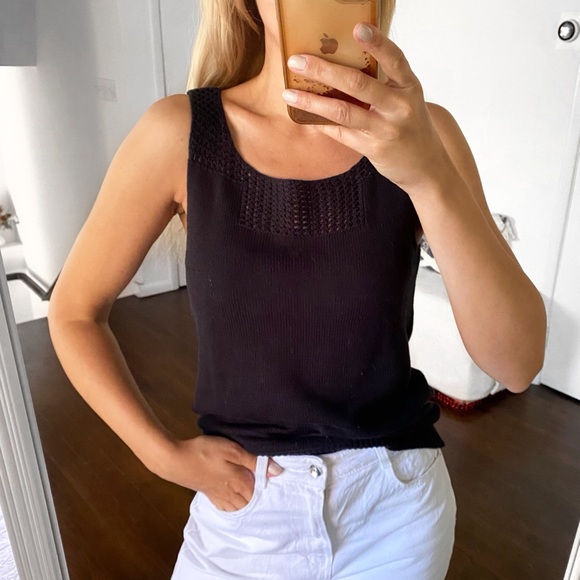 🖤 CHELSEA & THEODORE BLACK KNIT CLASSIC SUMMER TANK TOP! - Picture 1 of 9